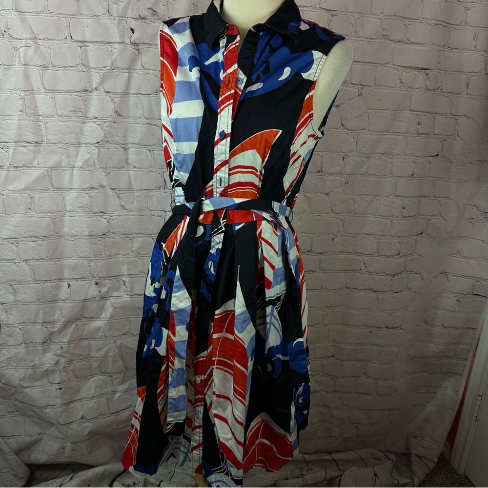 talbots petites sleeveless shirt dress pleated skirt belted waist sz 12P